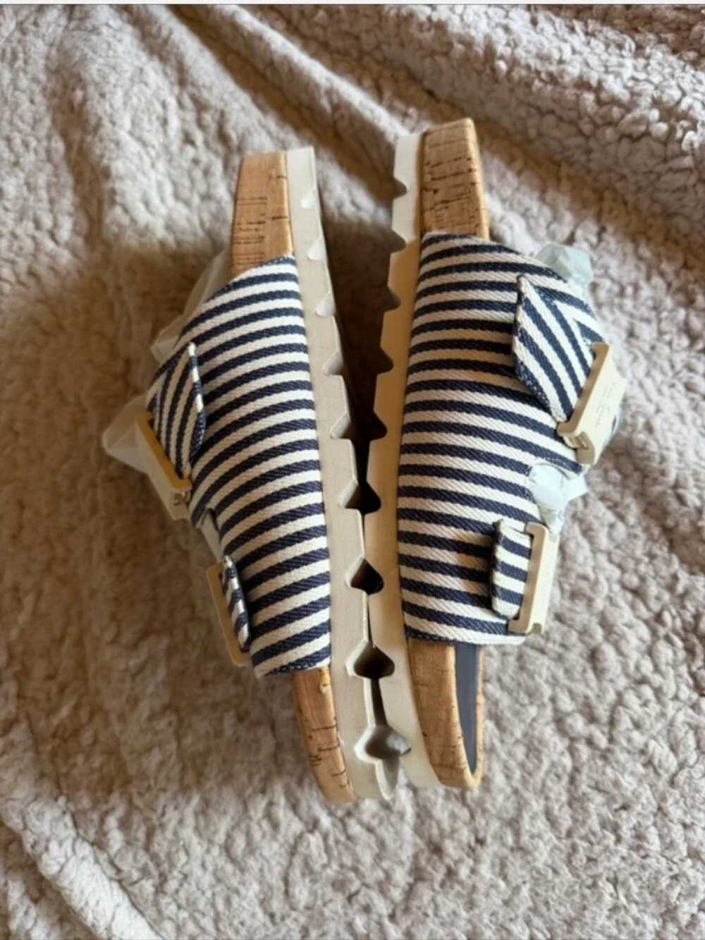 kate spade Navy and White Striped Double Buckle Sandals